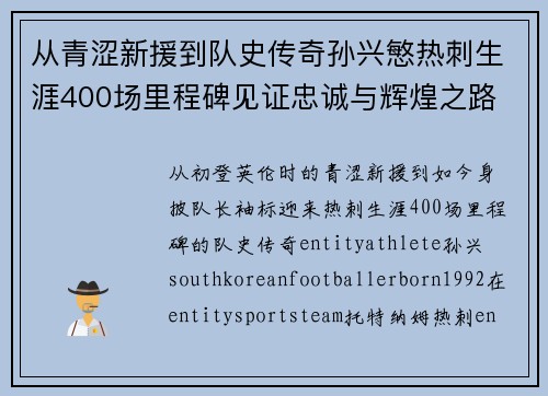 从青涩新援到队史传奇孙兴慜热刺生涯400场里程碑见证忠诚与辉煌之路 ⚽🔥